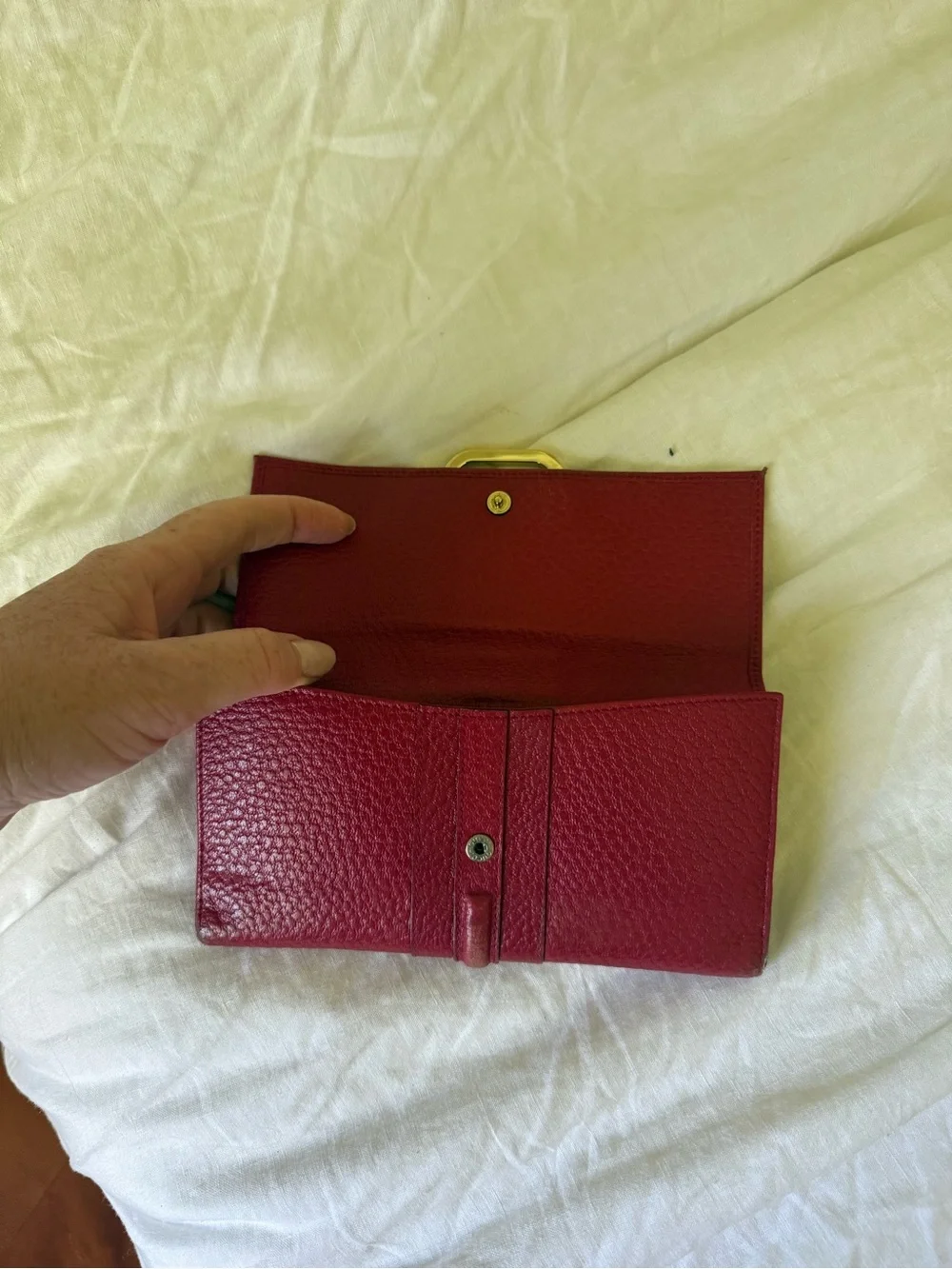 Gucci Red Leather Wallet with Gold Hardware Clasp